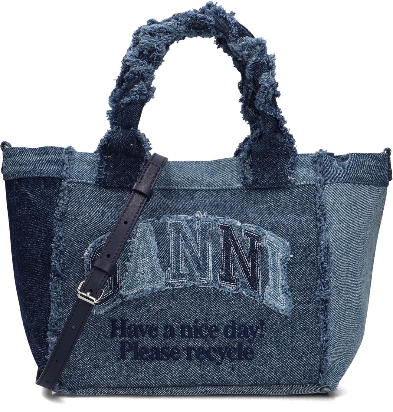 Ganni Ganni Handtas Dames Small Trapeze Shopper Denim, Materiaal: Denim, Kleur: Blauw