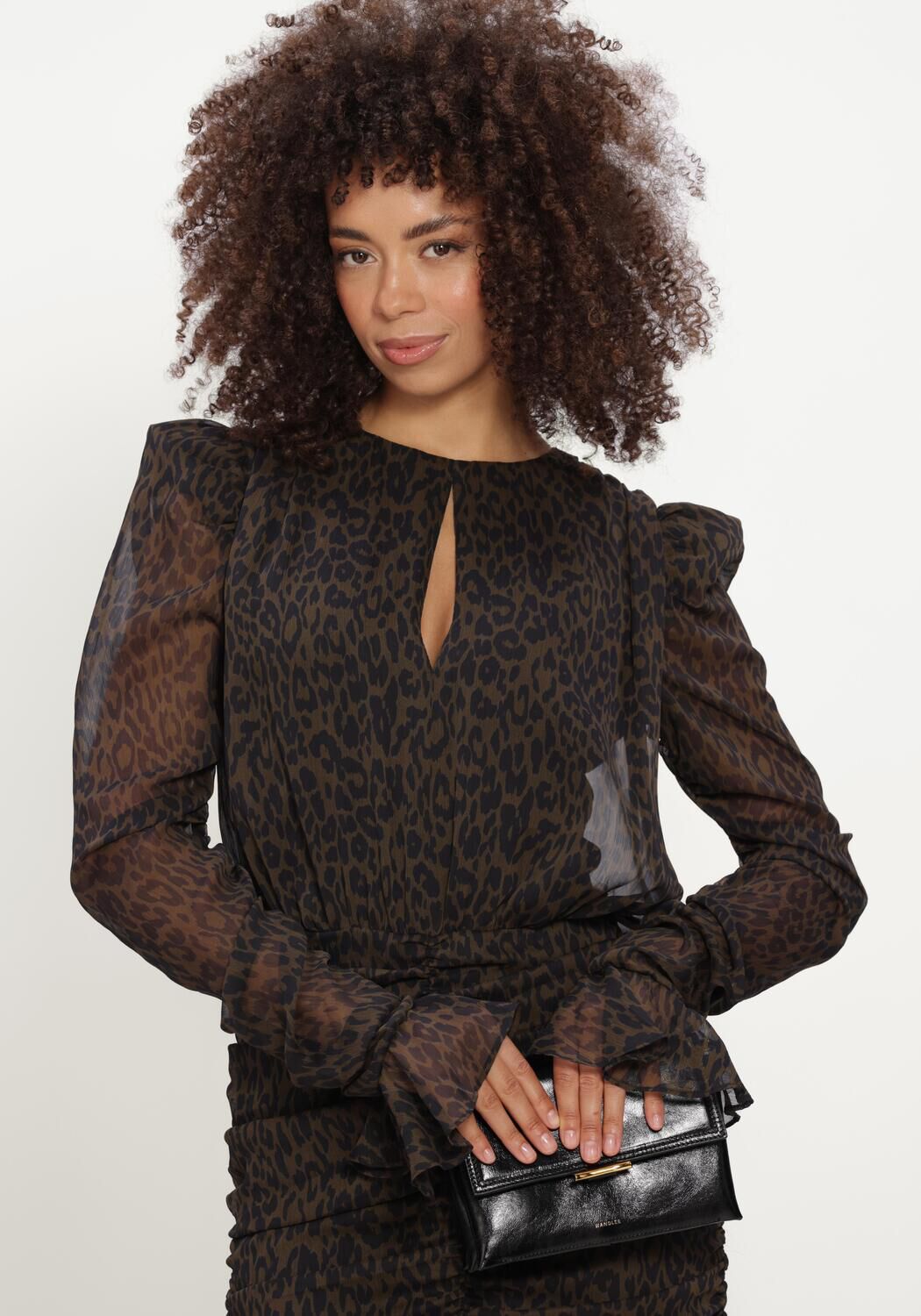 Bruine ROTATE Mini jurk RUCHED FLOWER MINI DRESS - large