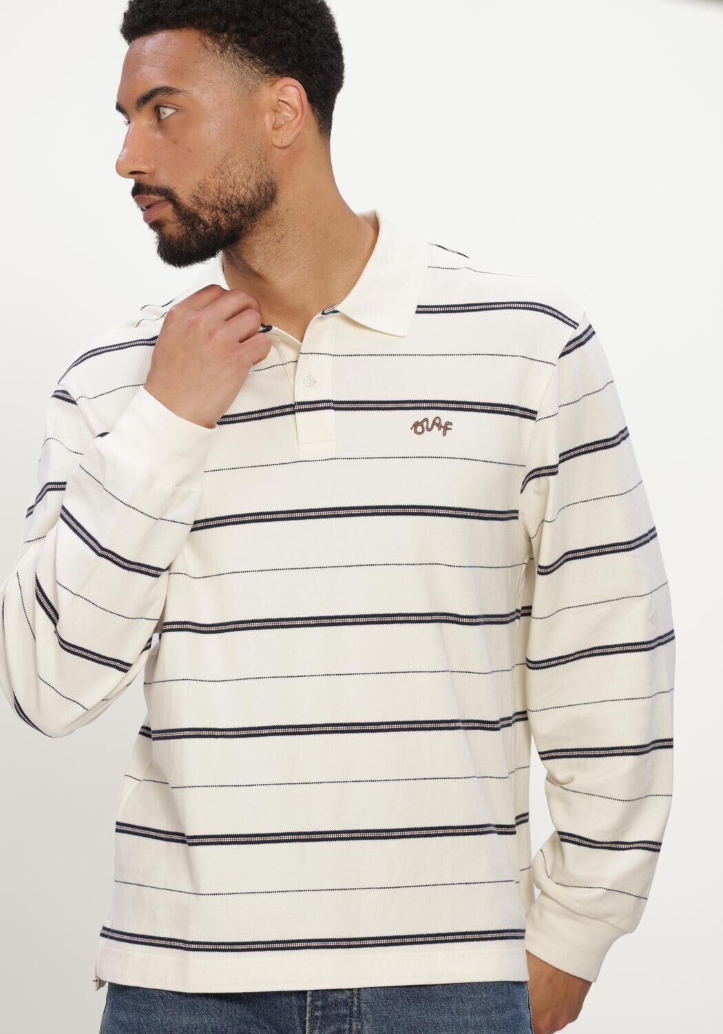Ecru OLAF HUSSEIN Polo STRIPED SIGNATURE LS POLO - large