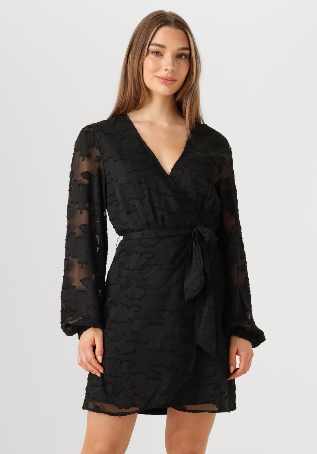 AAIKO Mini Jurk Dames Eloise Chiffon Flower Pes 509, Maat: L, Kleur: Zwart