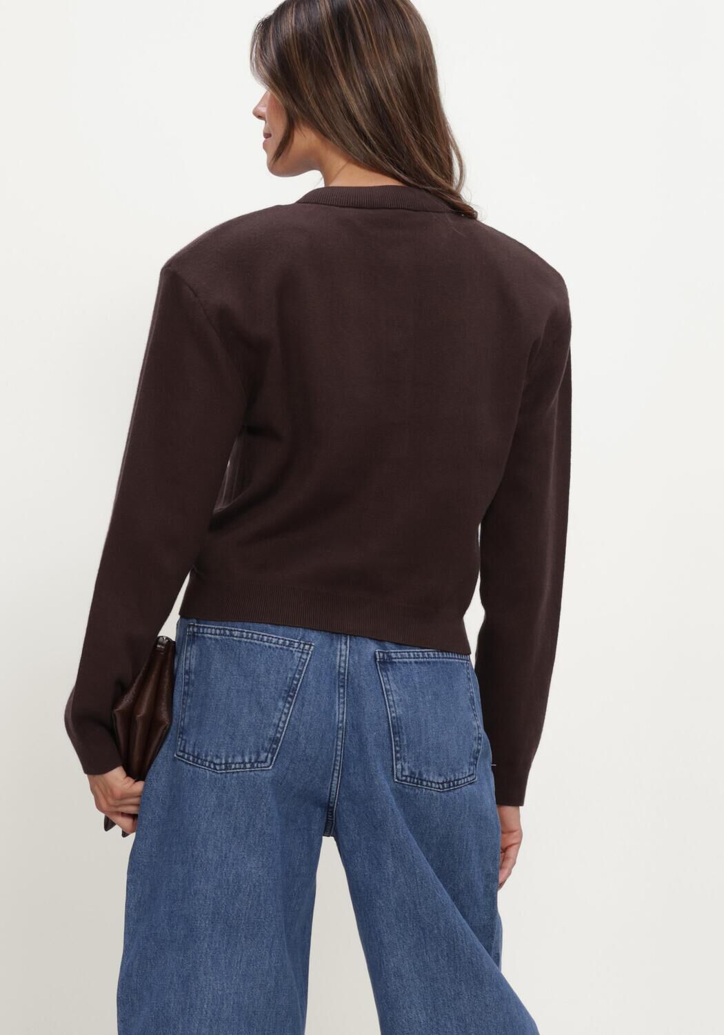 Bruine ROTATE Trui FIRM KNIT CARDIGAN - large
