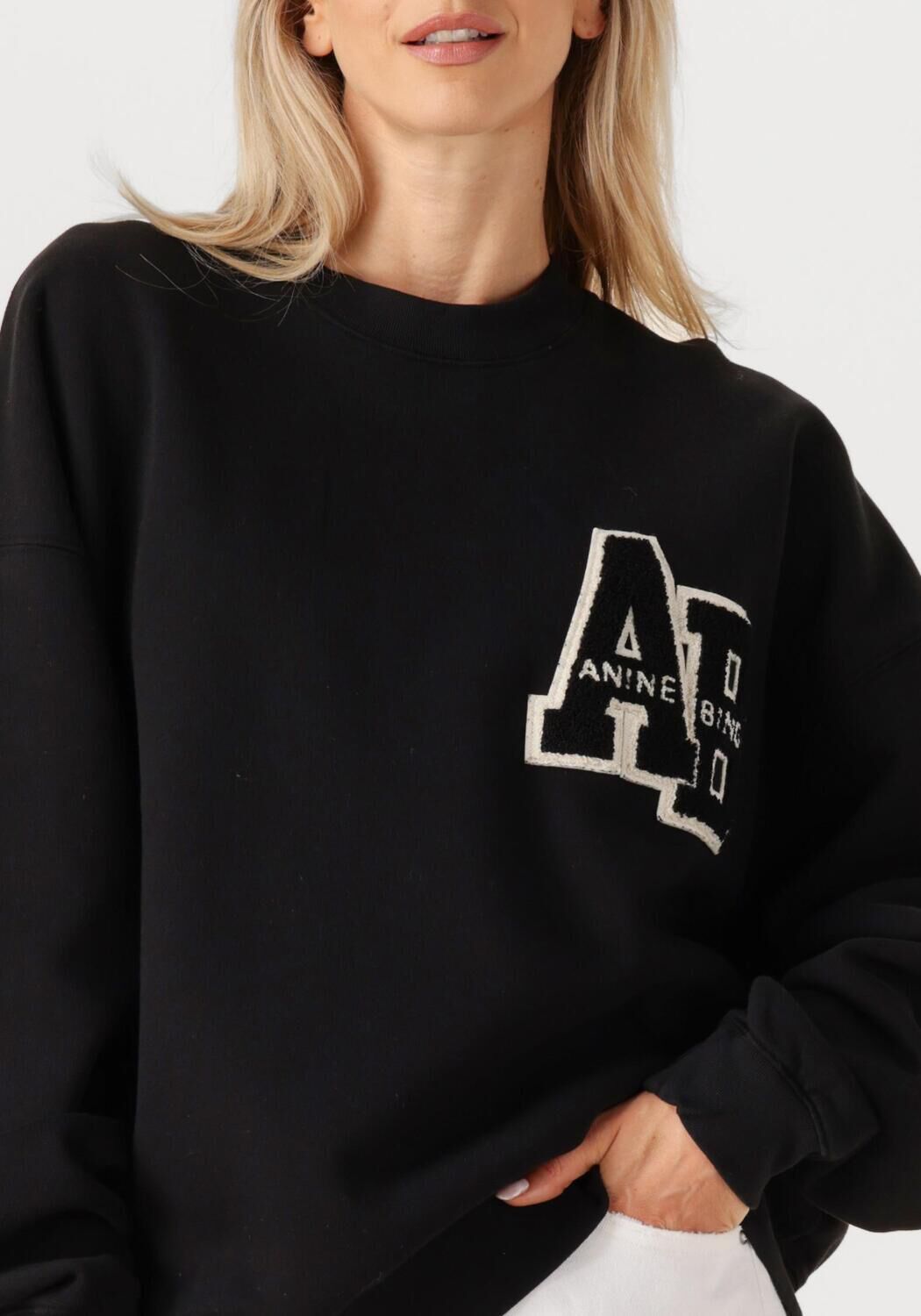Zwarte ANINE BING Sweater MILES OVERSIZED SWEATSHIRT LETTERMAN - large