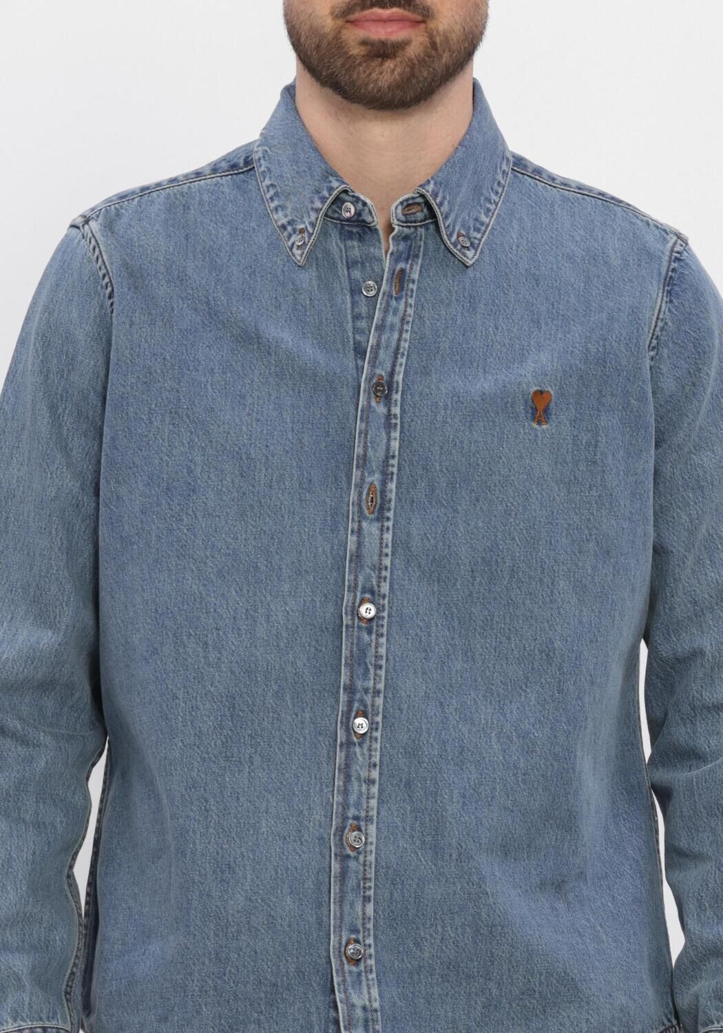 Blauwe AMI PARIS Casual overhemd CONTRASTED AMI DE COEUR SHIRT - large