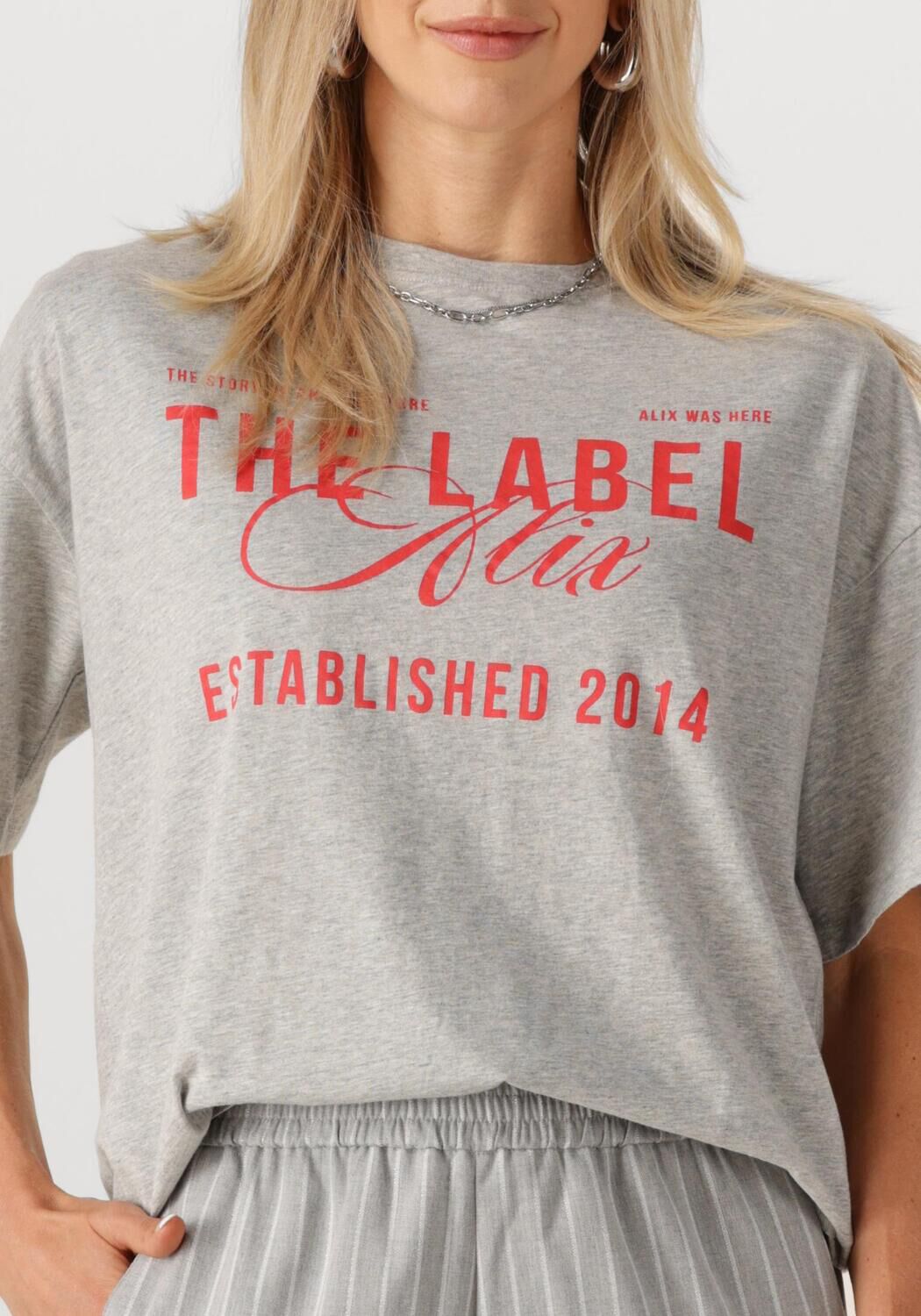 Lichtgrijze ALIX THE LABEL T-shirt LADIES KNITTED THE LABEL T-SHIRT - large