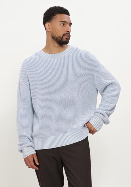 Lichtblauwe OLAF HUSSEIN Trui WASHED KNITTED ESSENTIAL CREW NECK - large