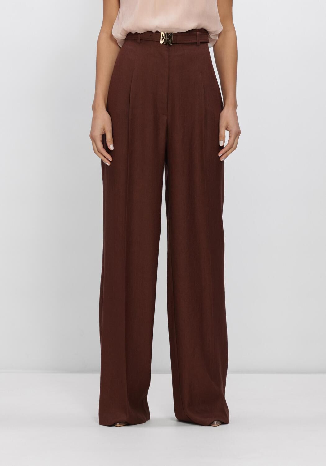 Natan Wijde Broek Dames Pantalon Avec Ceinture, Maat: 38, Kleur: Bruin afbeelding