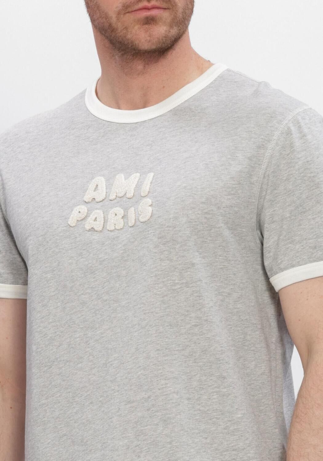 Grijze AMI PARIS T-shirt SHORT SLEEVES CLASSIC FIT TEESHIRT WITH AMI PARIS KNITTED PATCH - large