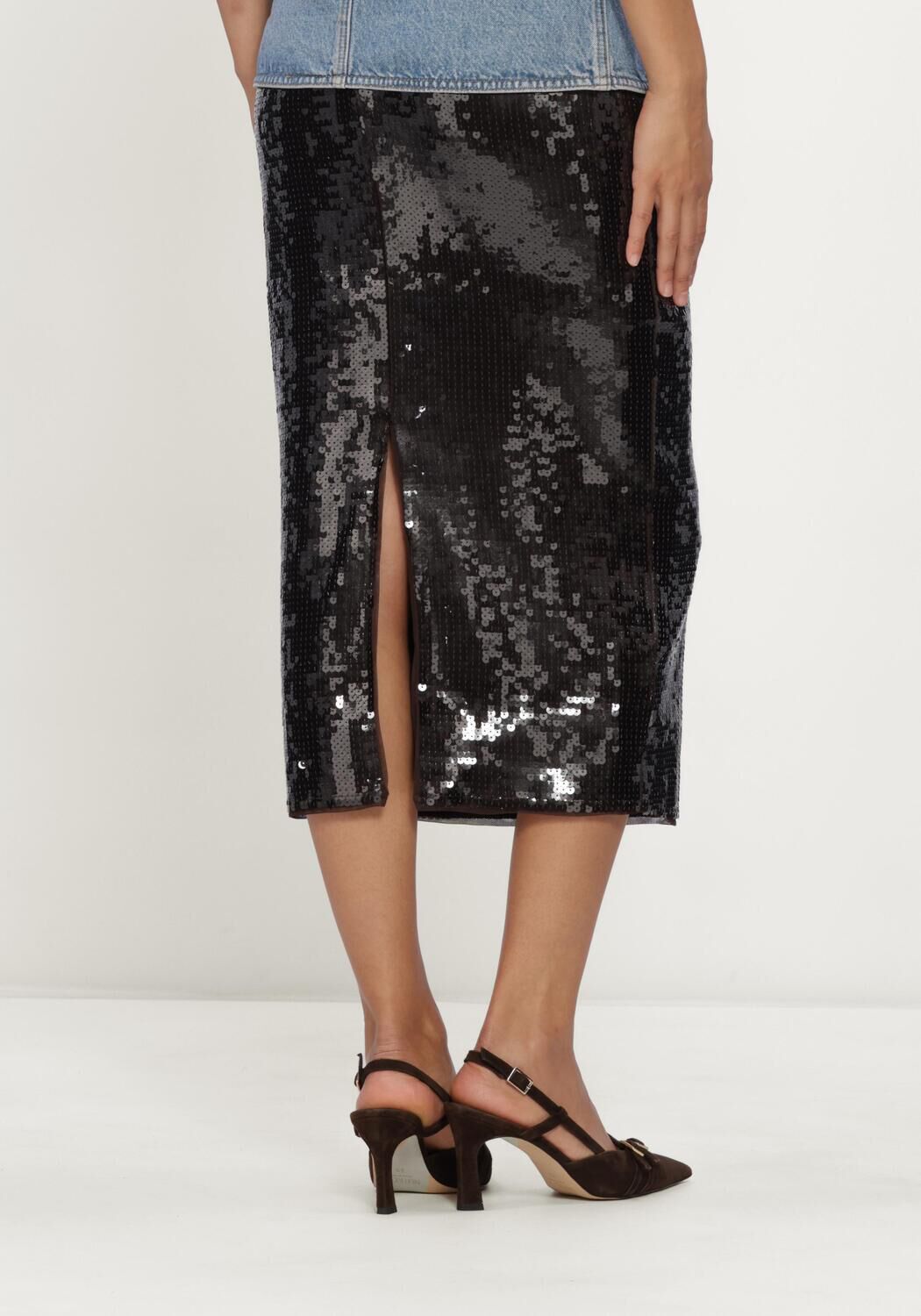 Zwarte ROTATE Midirok SEQUINS PENCIL SKIRT - large