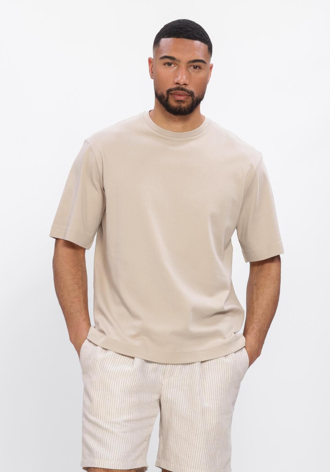 Profuomo T-Shirt Heren Heavy Cotton, Maat: M, Kleur: Zand afbeelding 1