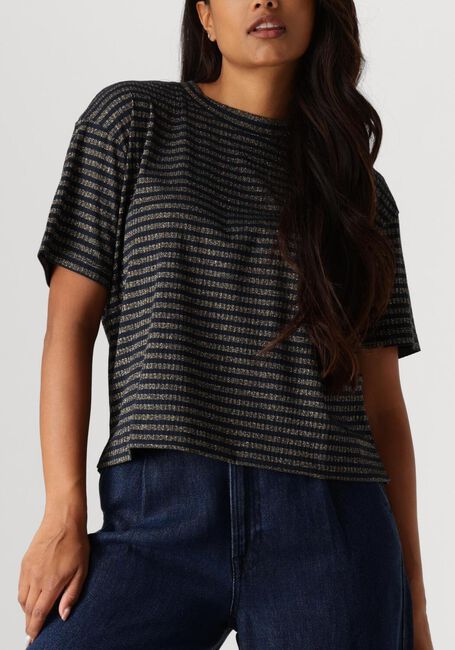 Blauwe SUMMUM Top SHORTSLEEVE TOP LUREX RIB STRIPE - large