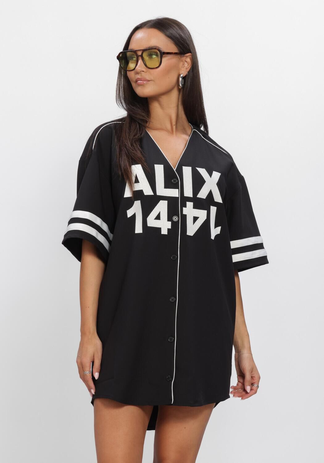 Zwarte ALIX THE LABEL Jurken LADIES WOVEN BASEBALL SHIRT DRESS - large