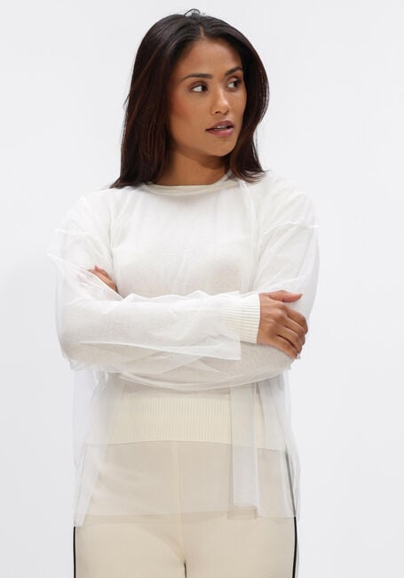 Ecru FORTE FORTE Top WOOL CASHMERE GAUZE KNIT AND TULLE T-SHIRT - large