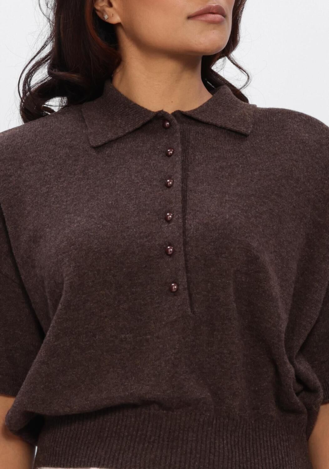 Bruine ROTATE Trui KNITTED POLO - large