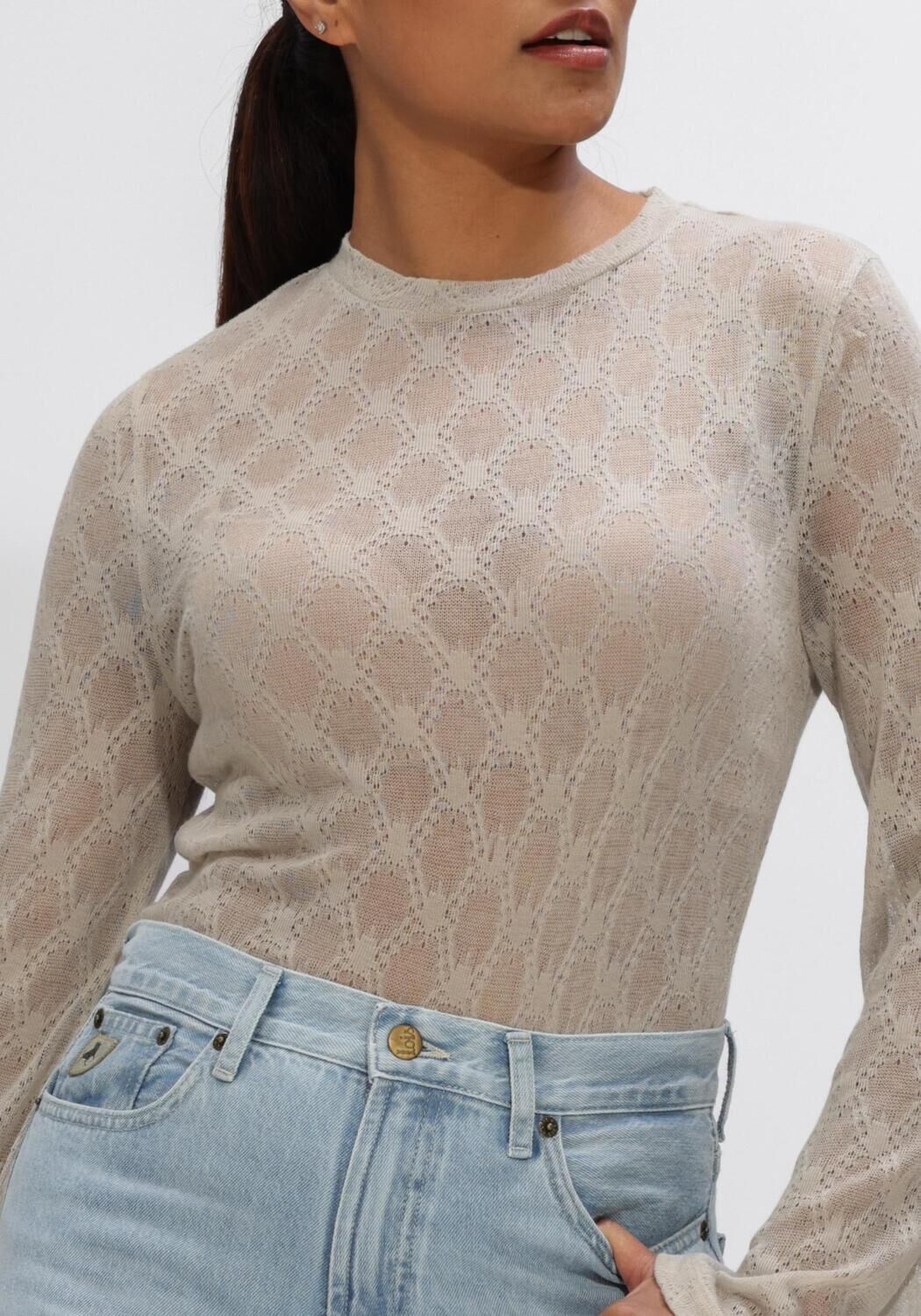 Beige OLAF HUSSEIN Top WIDE SLEEVE SEMI SHEER TOP - large