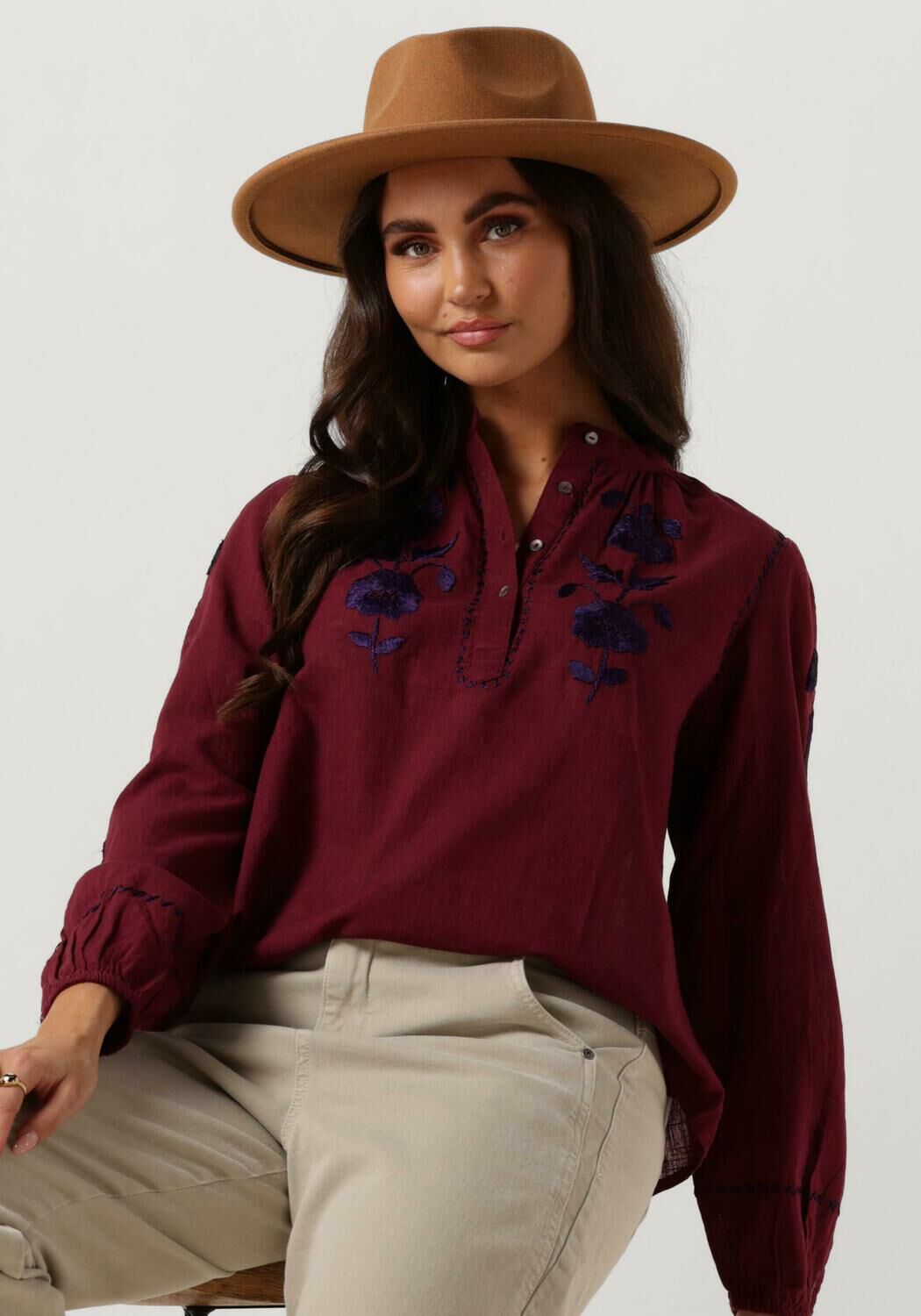 Antik Batik Blouse Dames Isla Blouse, Maat: L, Kleur: Bordeaux