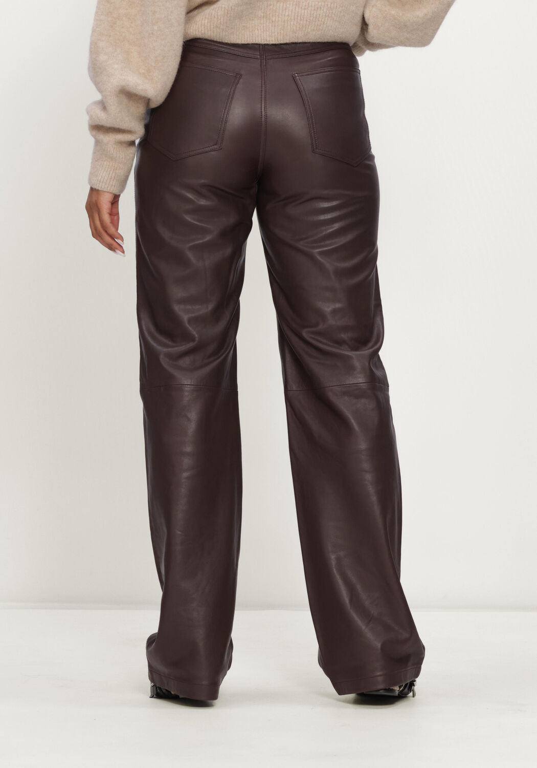 Bruine ROTATE Broeken STRAIGHT LEATHER PANTS - large