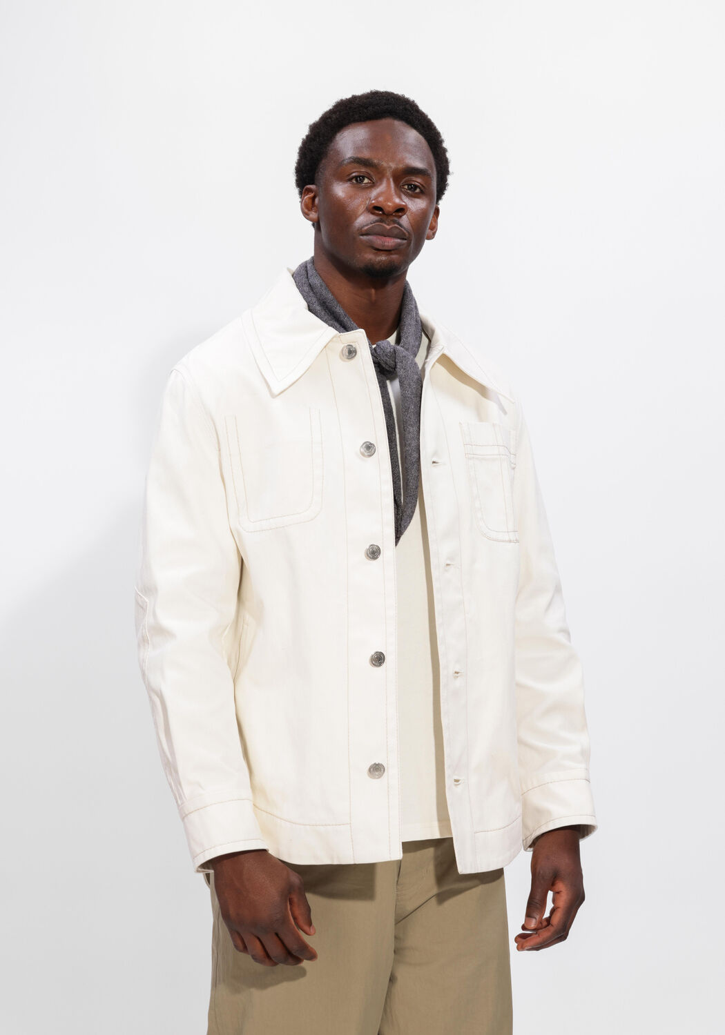 Gebroken wit AMI PARIS Overshirt WORKER BUTTONED JACKET - large