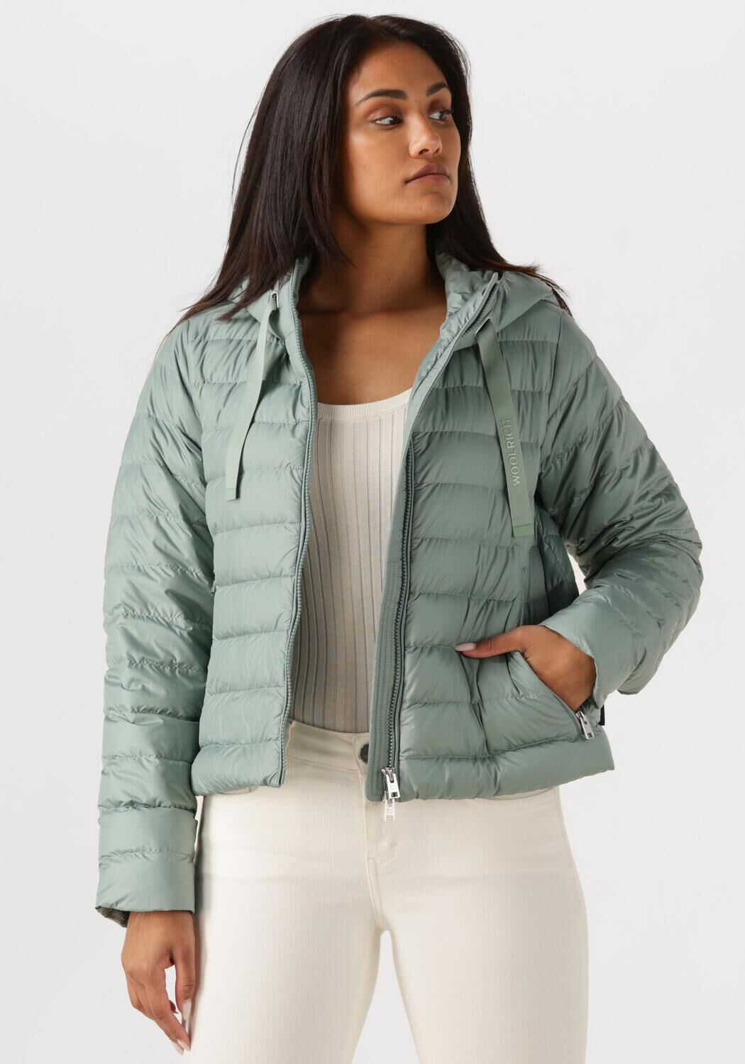 Woolrich Leren Jas Dames Quilted Hooded Jacket, Maat: M, Kleur: Groen afbeelding 1