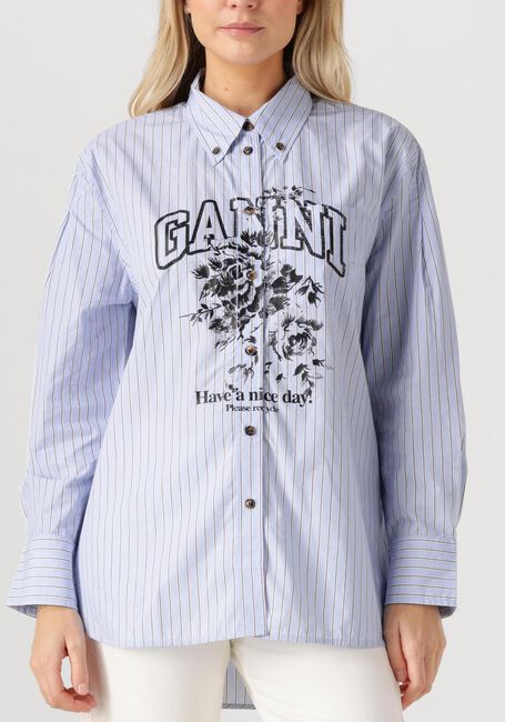 Lichtblauwe GANNI Blouses STRIPE COTTON SHIRT - large