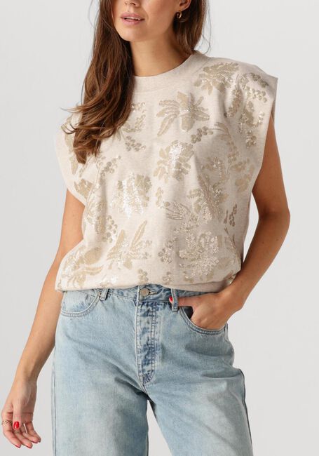 Beige SUMMUM Top SLEEVELESS EMBELLISHED SWEATSHIRT - large