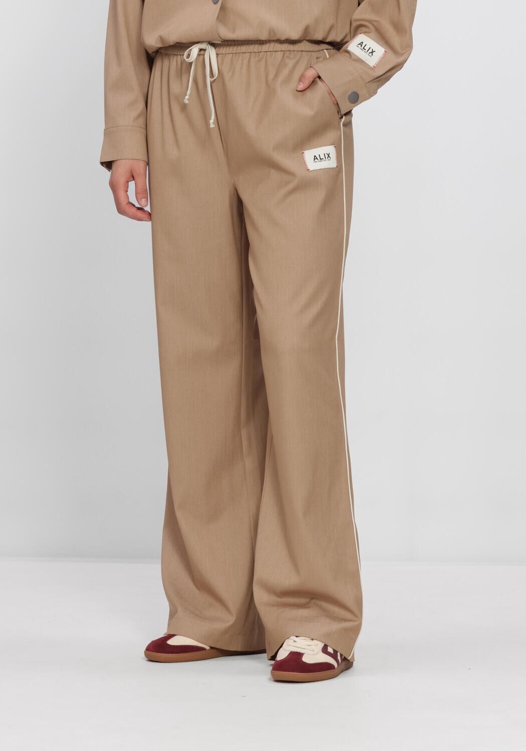 Alix the Label Wijde Broek Dames Ladies Woven 2 Tone Pants, Maat: L, Kleur: Zand afbeelding 1