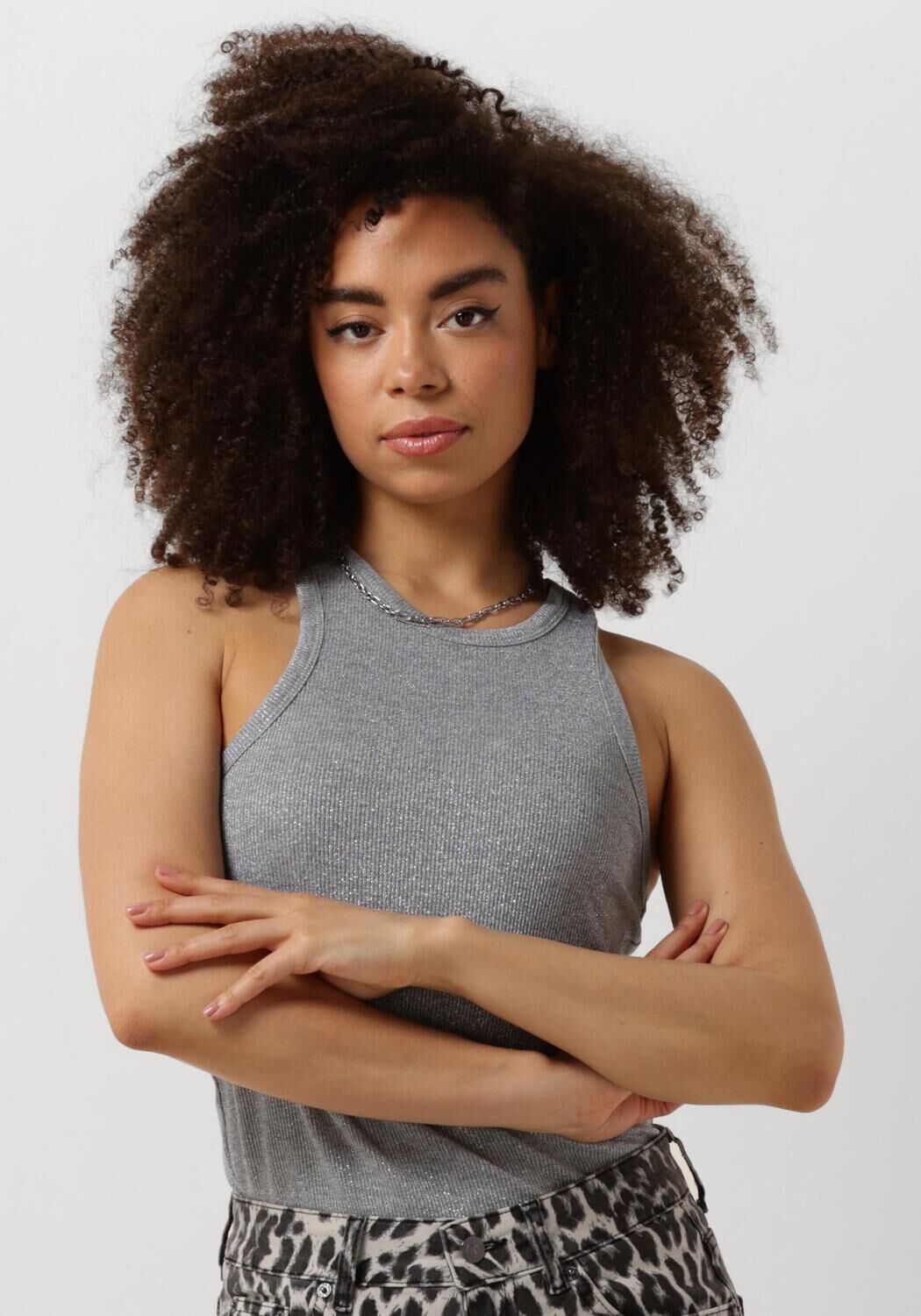 Co'Couture Top Dames Sahara Glitter Tank Top, Maat: L, Kleur: Zilver