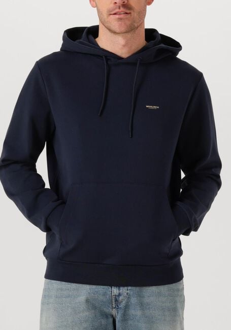 Donkerblauwe WOOLRICH Trui LOGO INTERLOCK HOODIE - large