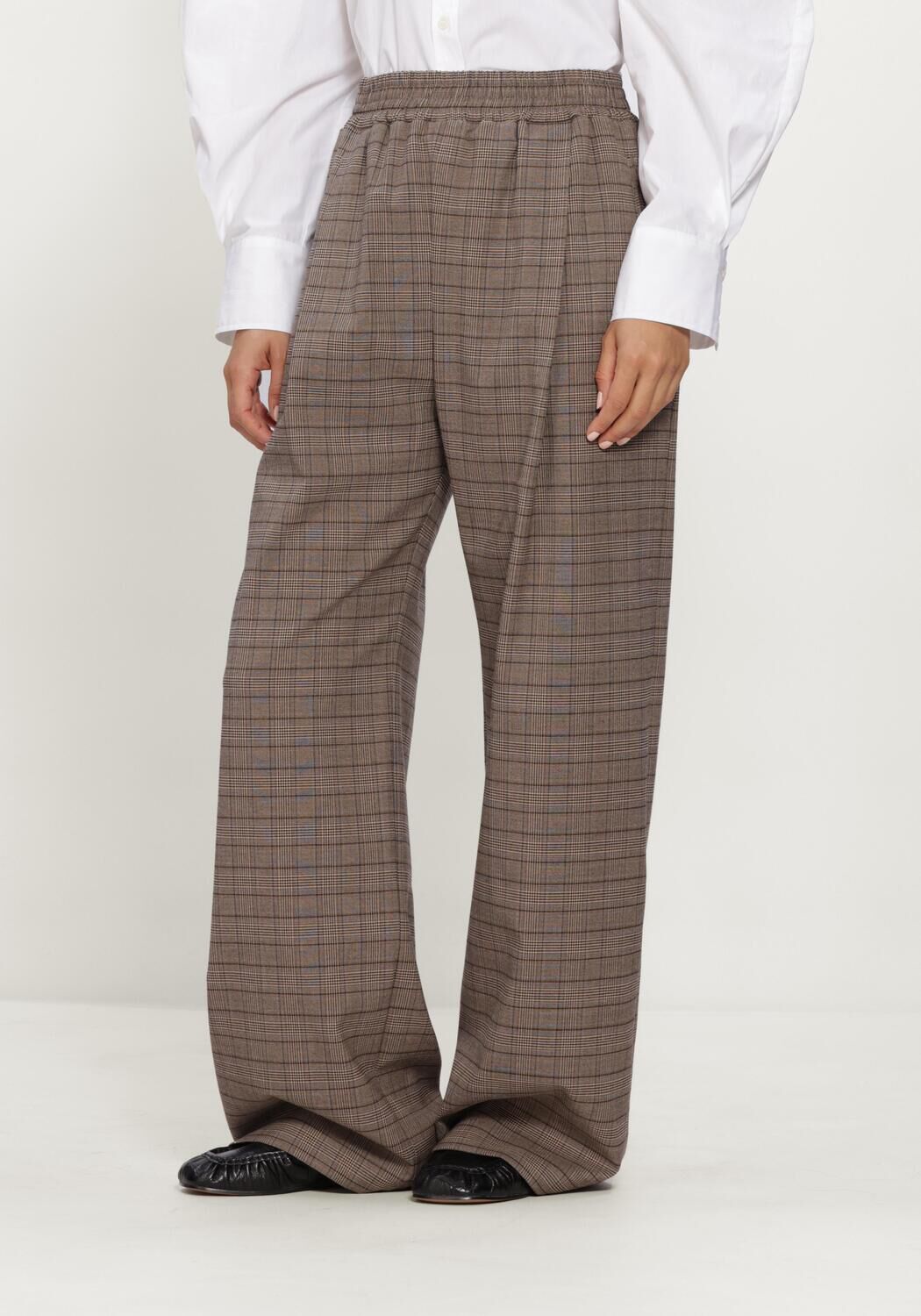 Bruine JOHNY Wijde broek AYO CHECK B PANT - large