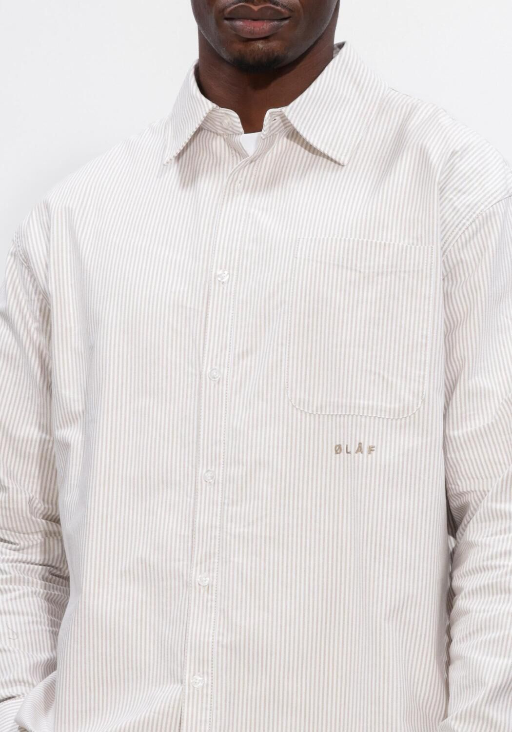 Ecru OLAF HUSSEIN Casual overhemd OVERSIZED STRIPE OXFORD SHIRT - large