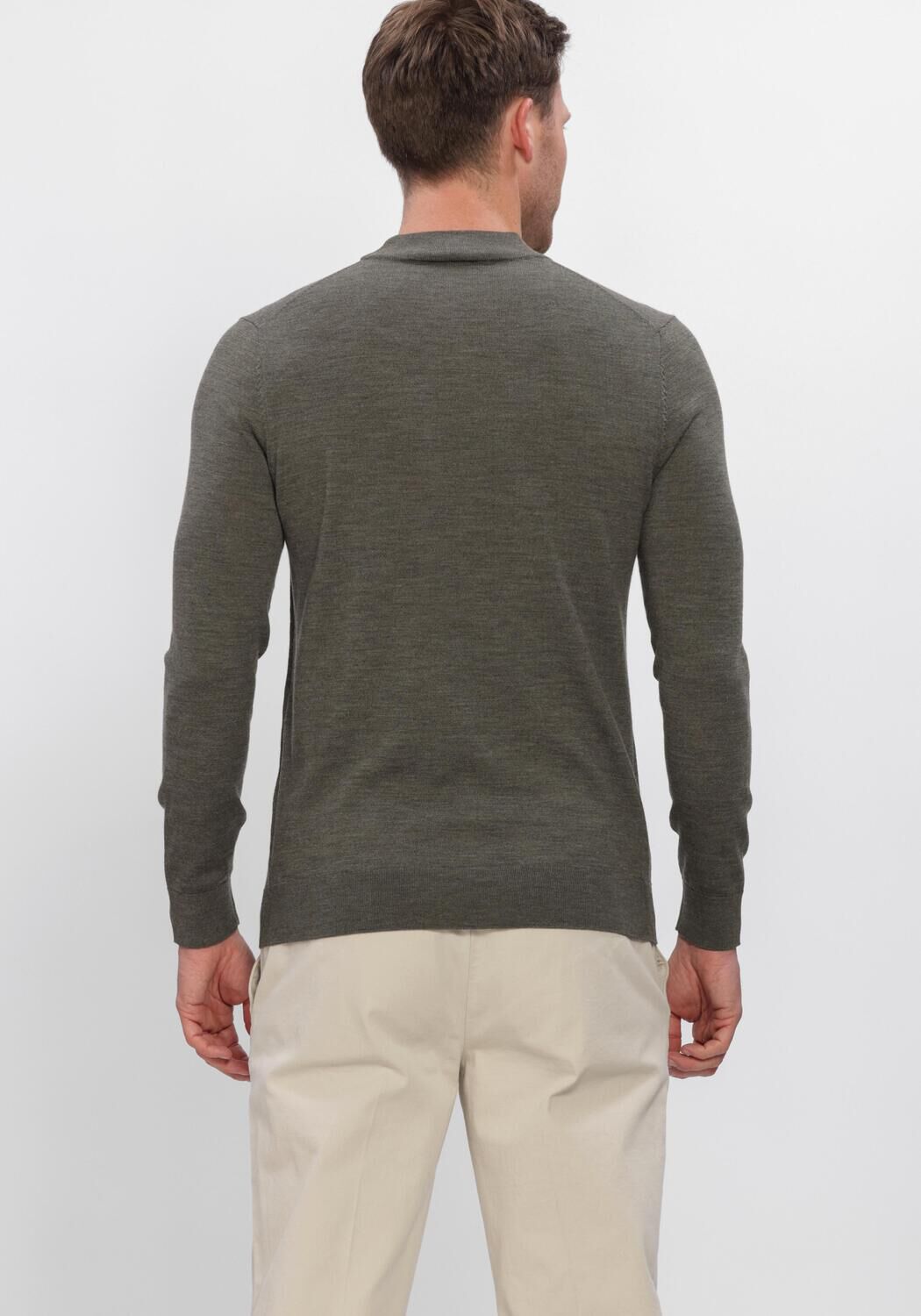 Khaki PROFUOMO Trui PULLOVER MOCK NECK EXTRAFINE MERINO - large
