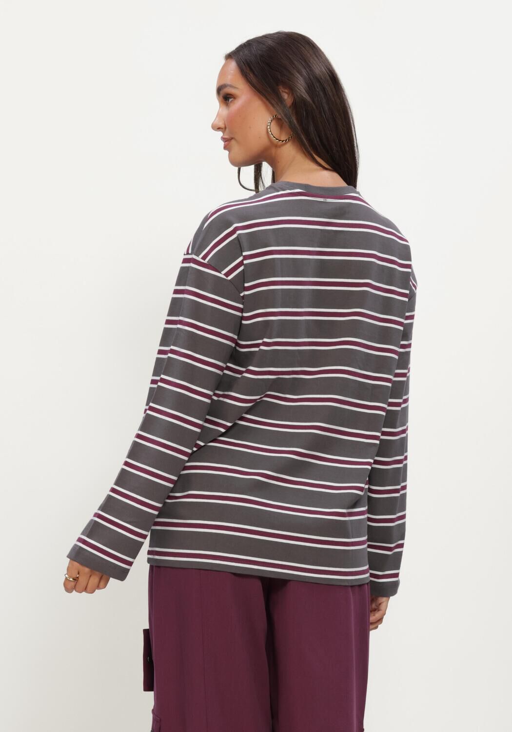 Grijze ALIX THE LABEL Tops & T-shirts LADIES KNITTED STRIPE LONGSLEEVE T-SHIRT - large