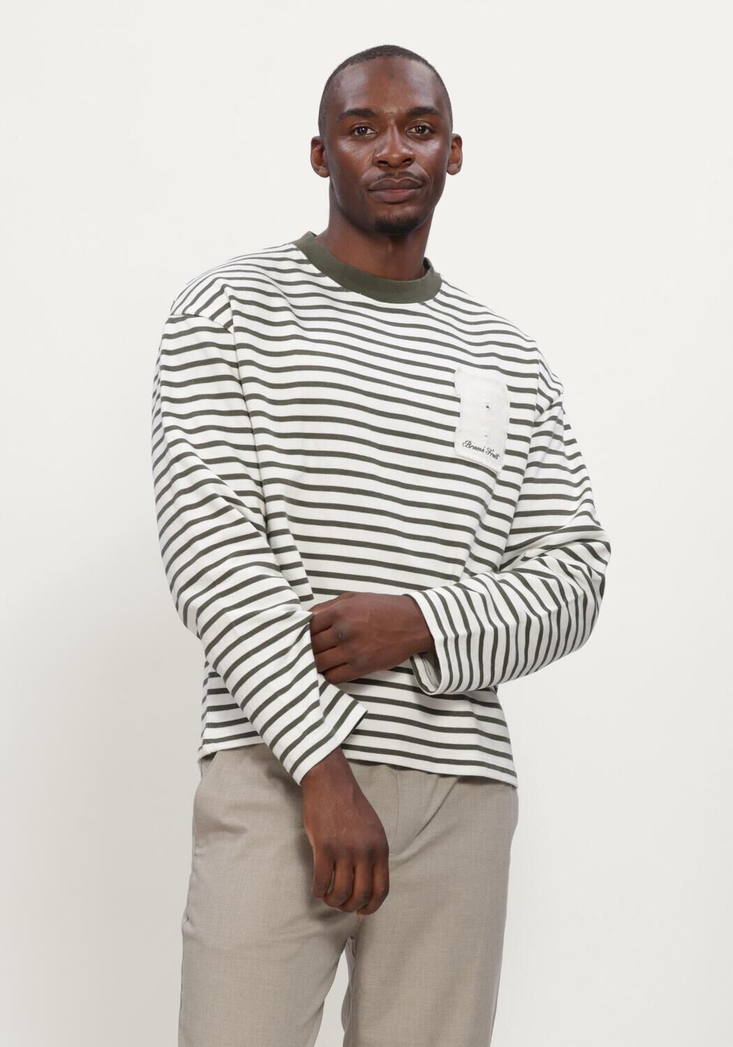Groene BRAM'S FRUIT T-shirt VARSITY STRIPED LONGSLEEVE - large