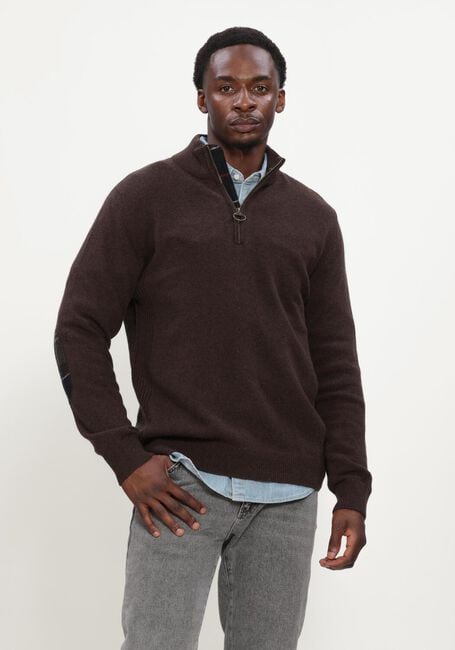 Bruine BARBOUR Trui HOLDEN HALF ZIP KNITTED JUMPER KNITWEAR - large