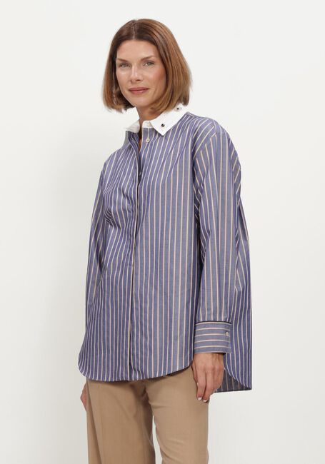 Blauwe FORTE FORTE Top EMBROIDERED POPLINE SATIN STRIPE OVERSIZED SHIRT - large