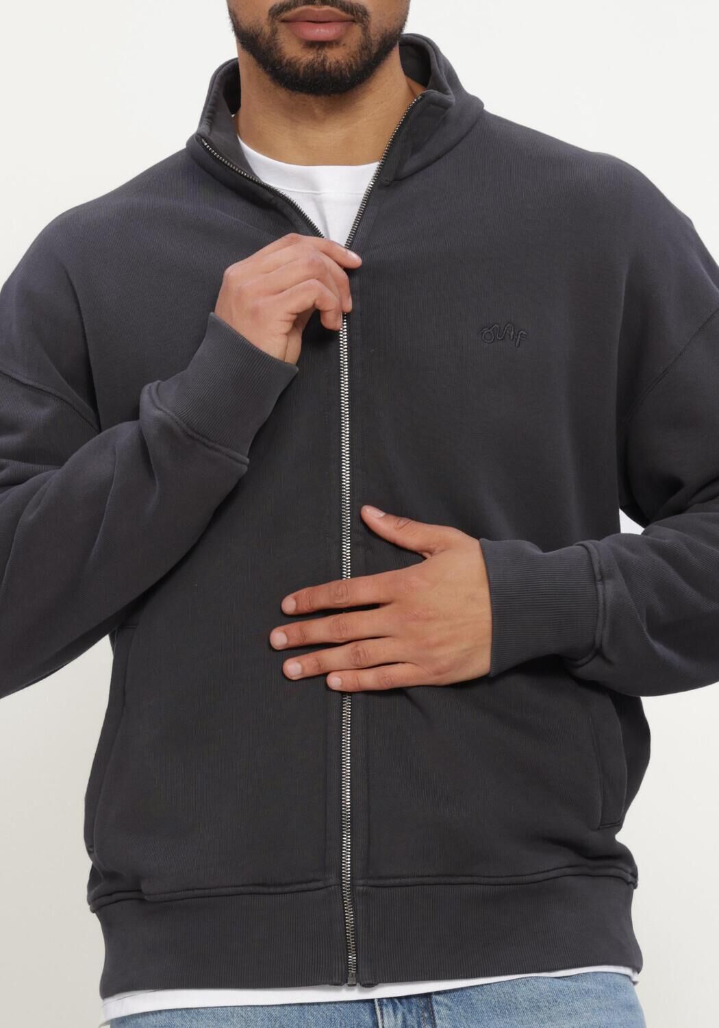 Donkergrijze OLAF HUSSEIN Vest SIGNATURE LOGO ZIP MOCKNECK - large