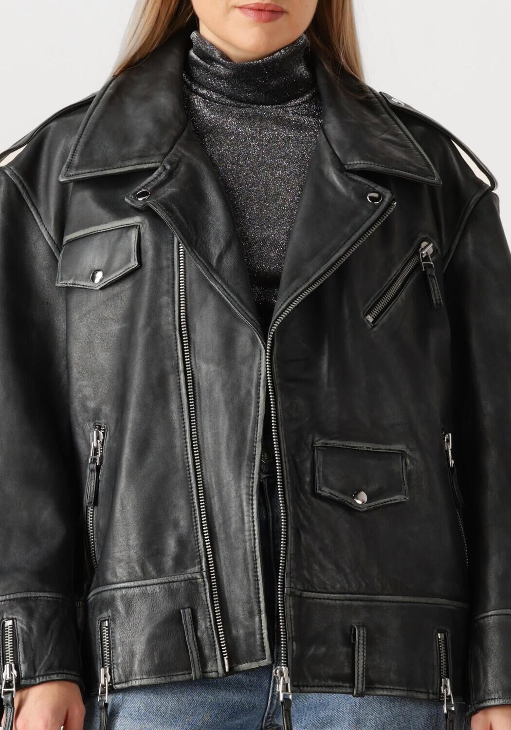 Zwarte STIEGLITZ Leren jas NICOLAS LEATHER JACKET - large