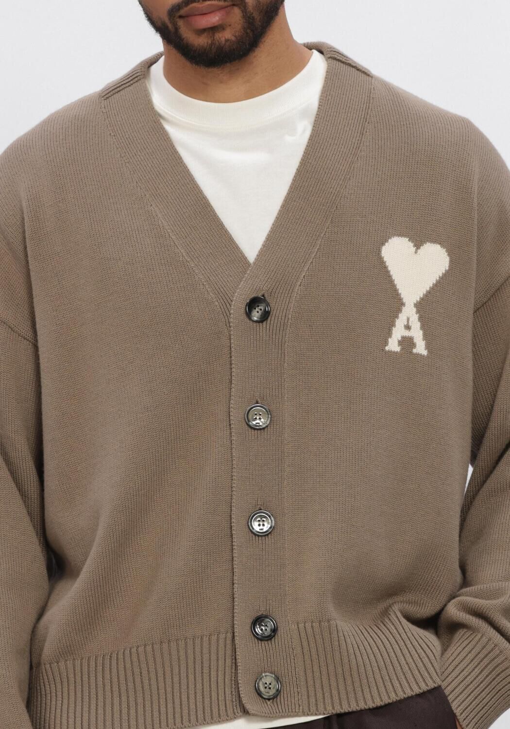 Bruine AMI PARIS Vest CARDIGAN WITH CONTRASTED AMI DE COEUR - large