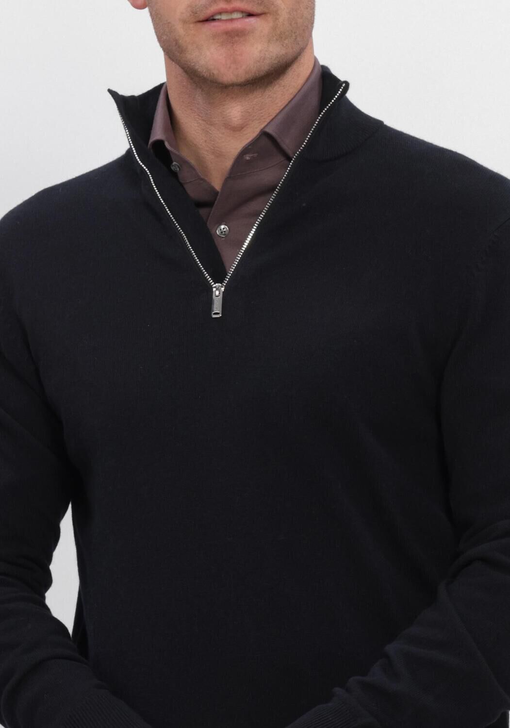 Zwarte PROFUOMO Trui PULLOVER HALF ZIP NEW WOOL BLEND - large