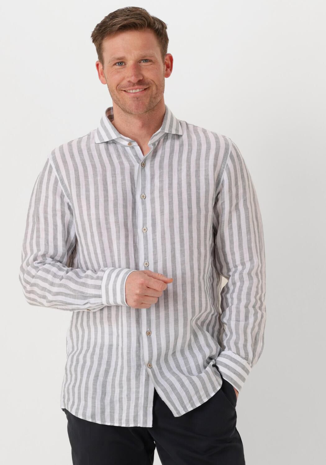 Profuomo Business Overhemd Heren Shirt X-cutaway Linen, Maat: 45, Kleur: Wit afbeelding