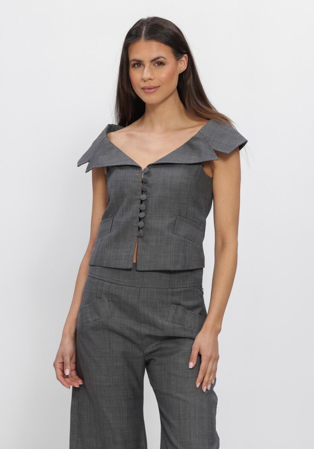 Grijze GANNI Top WOOL MELANGE SUITING VEST - large