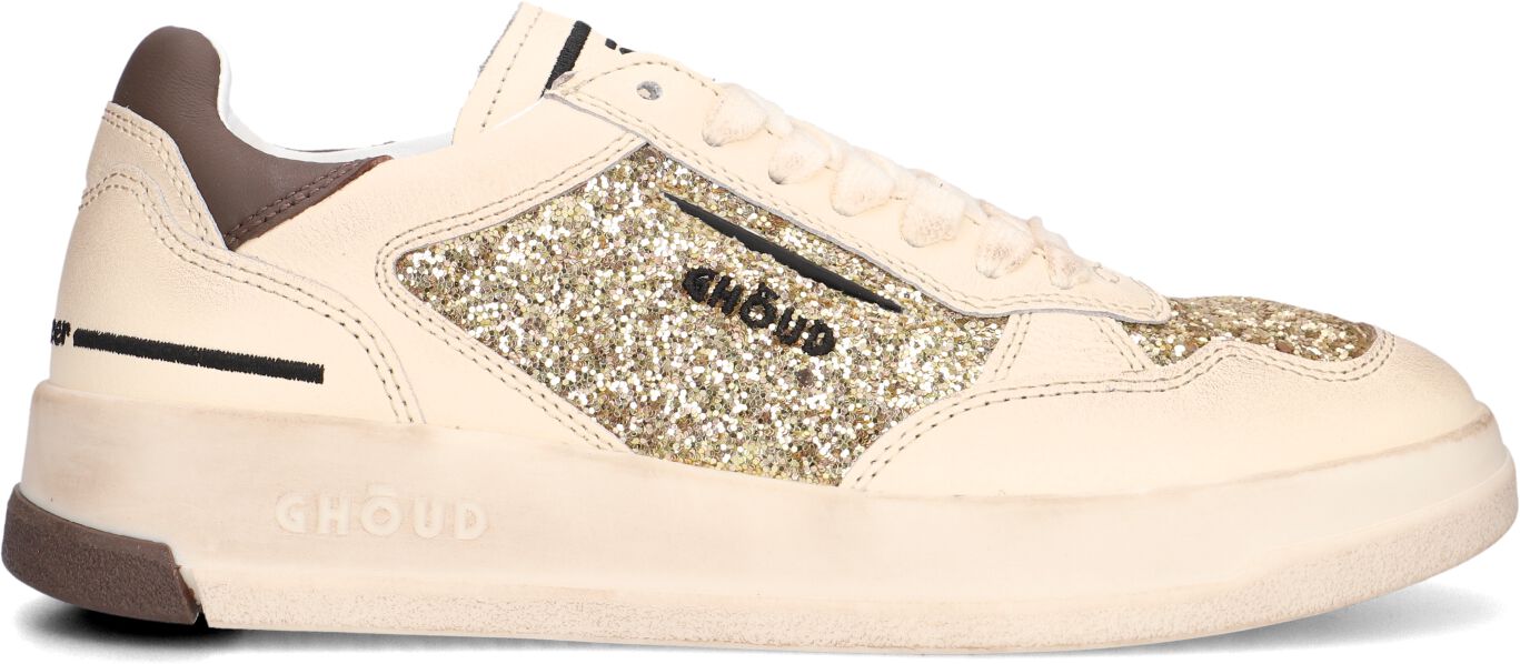 Ghoud Lage Sneakers Dames Glitter Low Sneaker, Maat: 37, Materiaal: Leer, Kleur: Goud