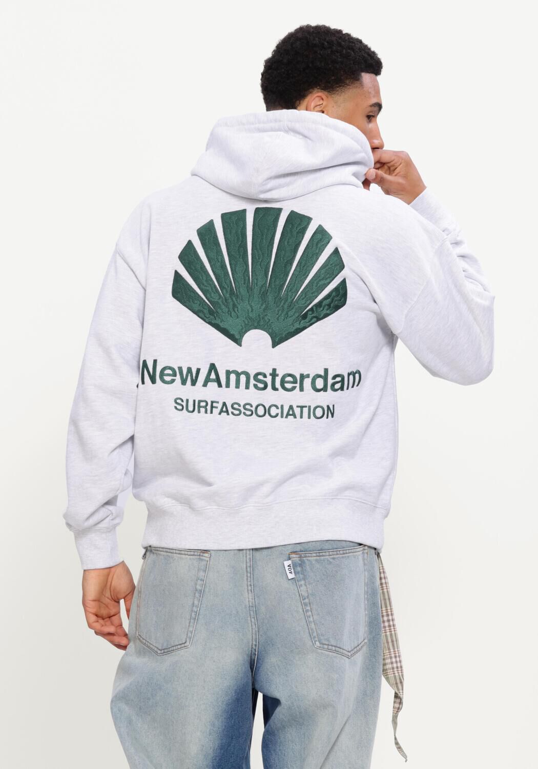 Grijze NEW AMSTERDAM SURF ASSOCIATION Sweater LOGO HOODIE - large