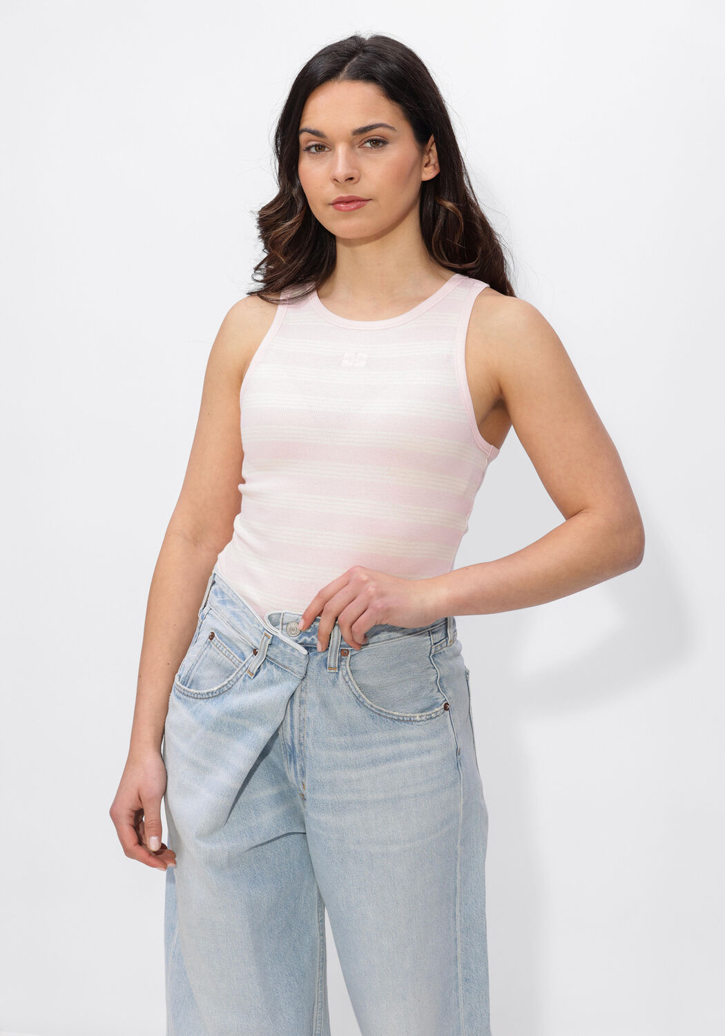 Lichtroze GANNI Top SOFT COTTON RIB TANK TOP - large