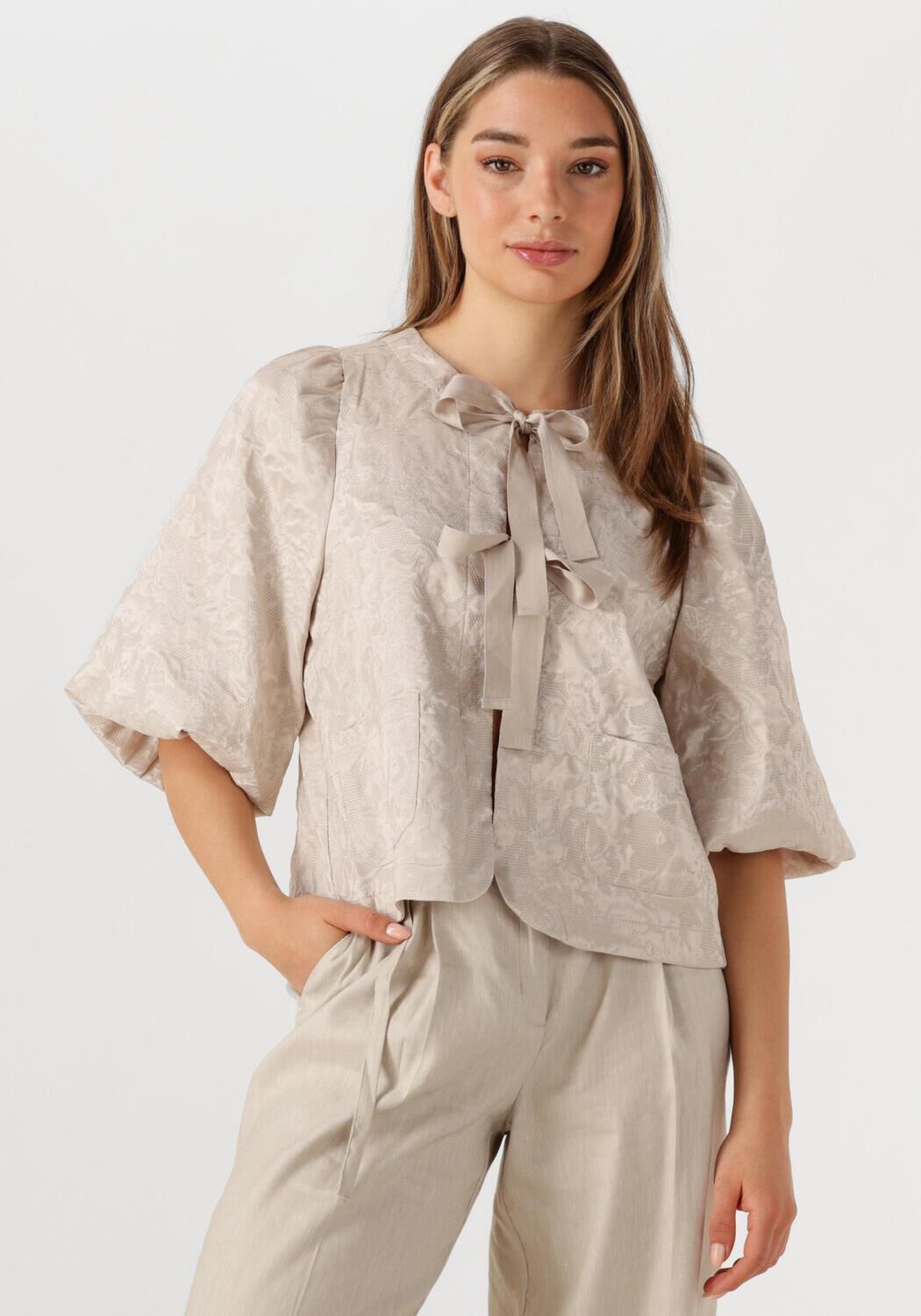 Summum Blouse Dames Blouse Jacquard, Maat: 38, Kleur: Taupe afbeelding 1