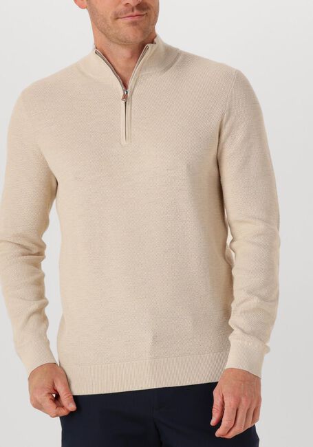 Beige PROFUOMO Trui PULLOVER HALF ZIP TWINKLE SLUB - large