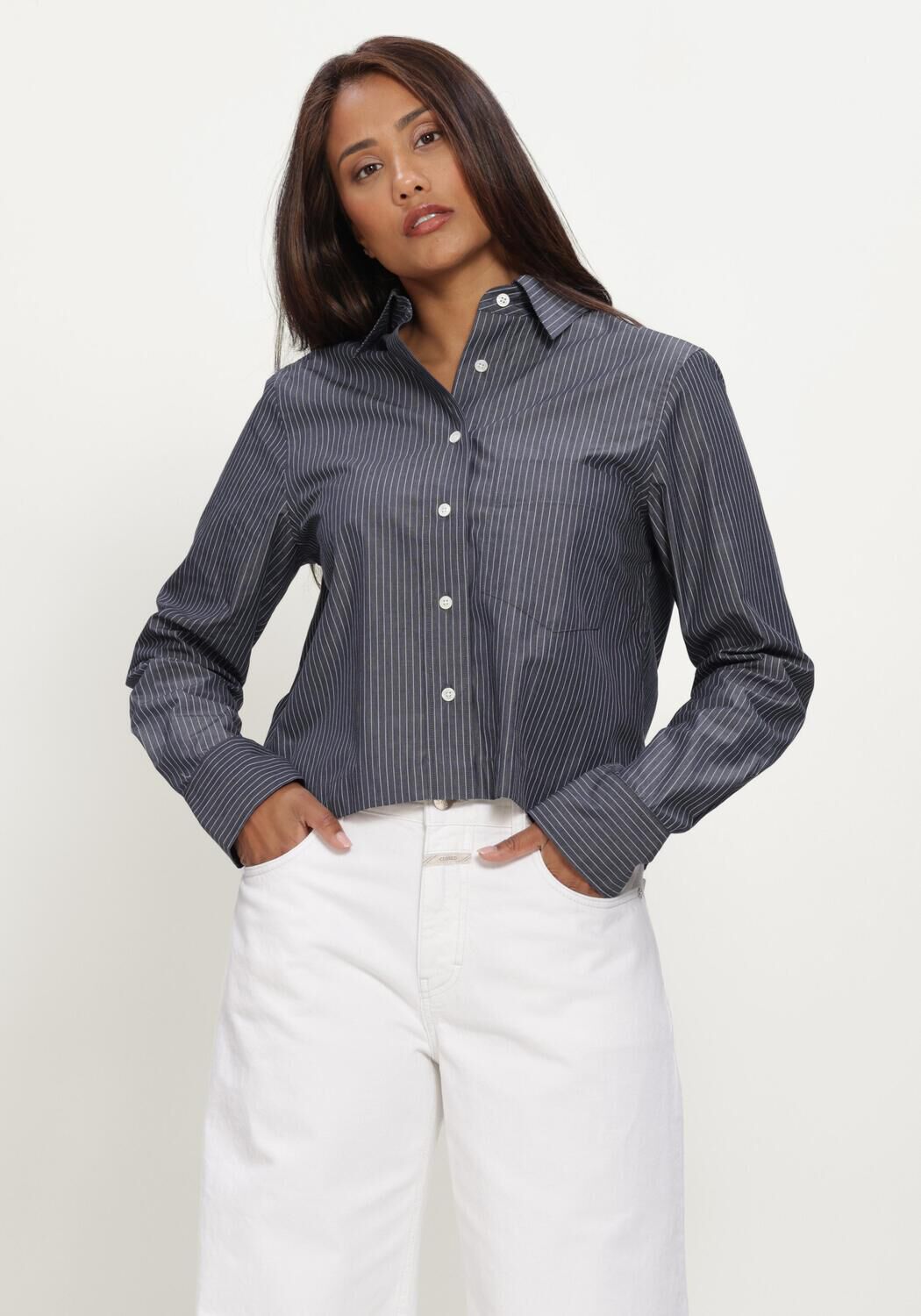 Donkergrijze CLOSED T-shirt CROPPED CLASSIC SHIRT - large