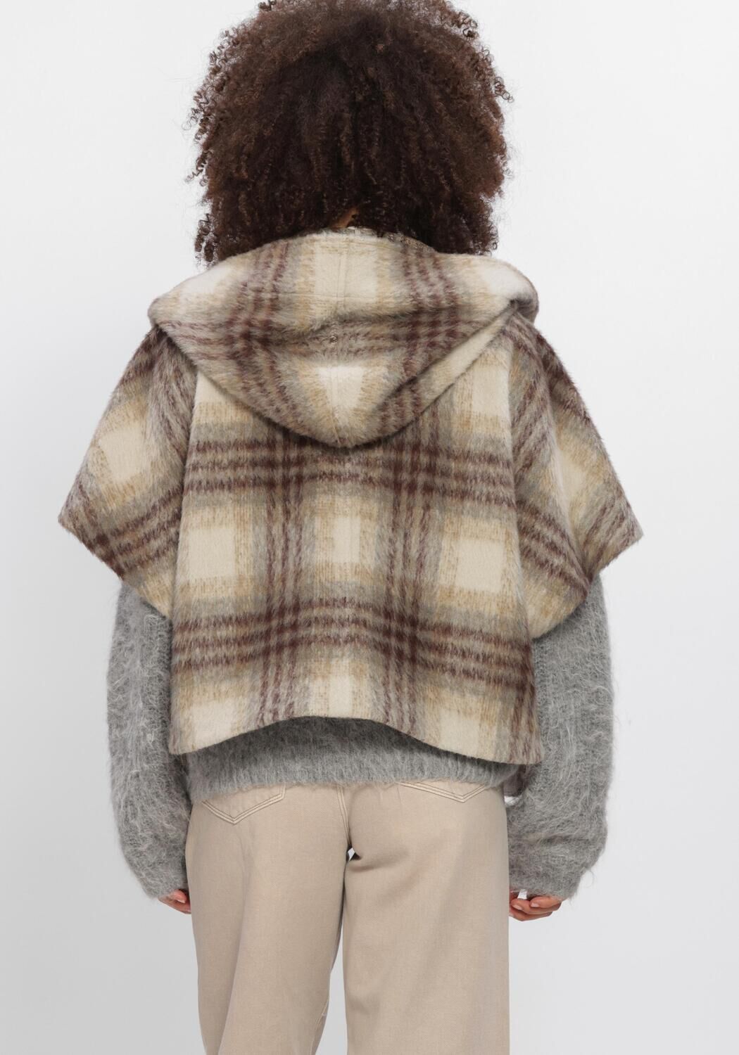 Beige DANTE6 Jack LUNETTA CHECK CAPE COAT - large