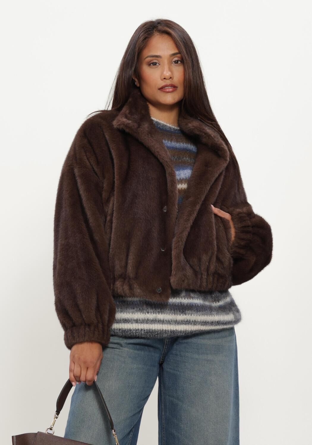 Bruine MAX MARA Faux fur jas WKDANEMONE - large