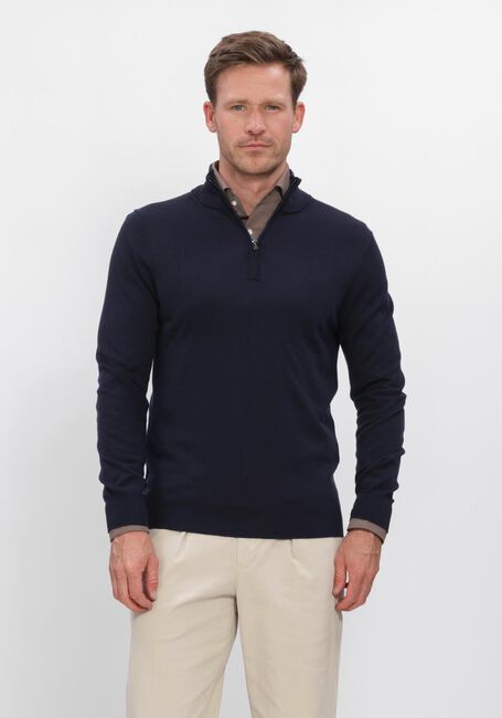 Donkerblauwe PROFUOMO Trui PULLOVER HALF ZIP EXTRAFINE MERINO - large