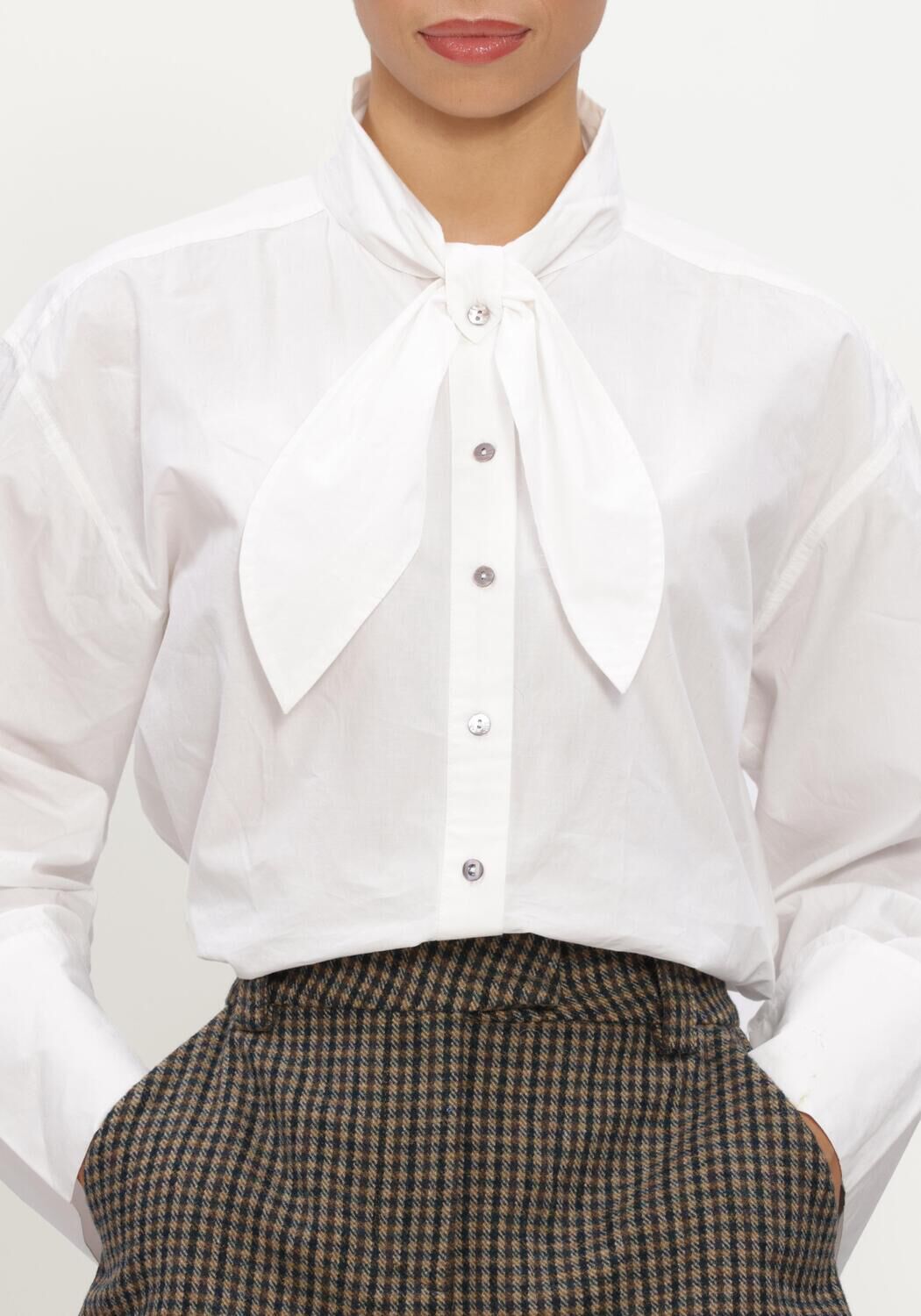 Witte RUBY TUESDAY Blouses KARMEL POPLIN SHIRT WITH BOW COLLAR - large